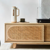 Bohemian Natural Finish Wood TV Stand with Cabinet Image - 8