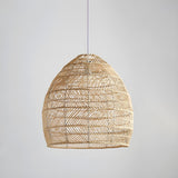 Bohemian Natural Rattan Woven Dome Restaurant Pendant Light Image - 4