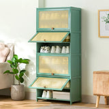 Bohemian Rattan Metal Entryway Green Drop Front Shoe Storage Image - 12