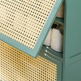 Bohemian Rattan Metal Entryway Green Drop Front Shoe Storage Image - 13