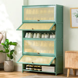 Bohemian Rattan Metal Entryway Green Drop Front Shoe Storage Image - 14