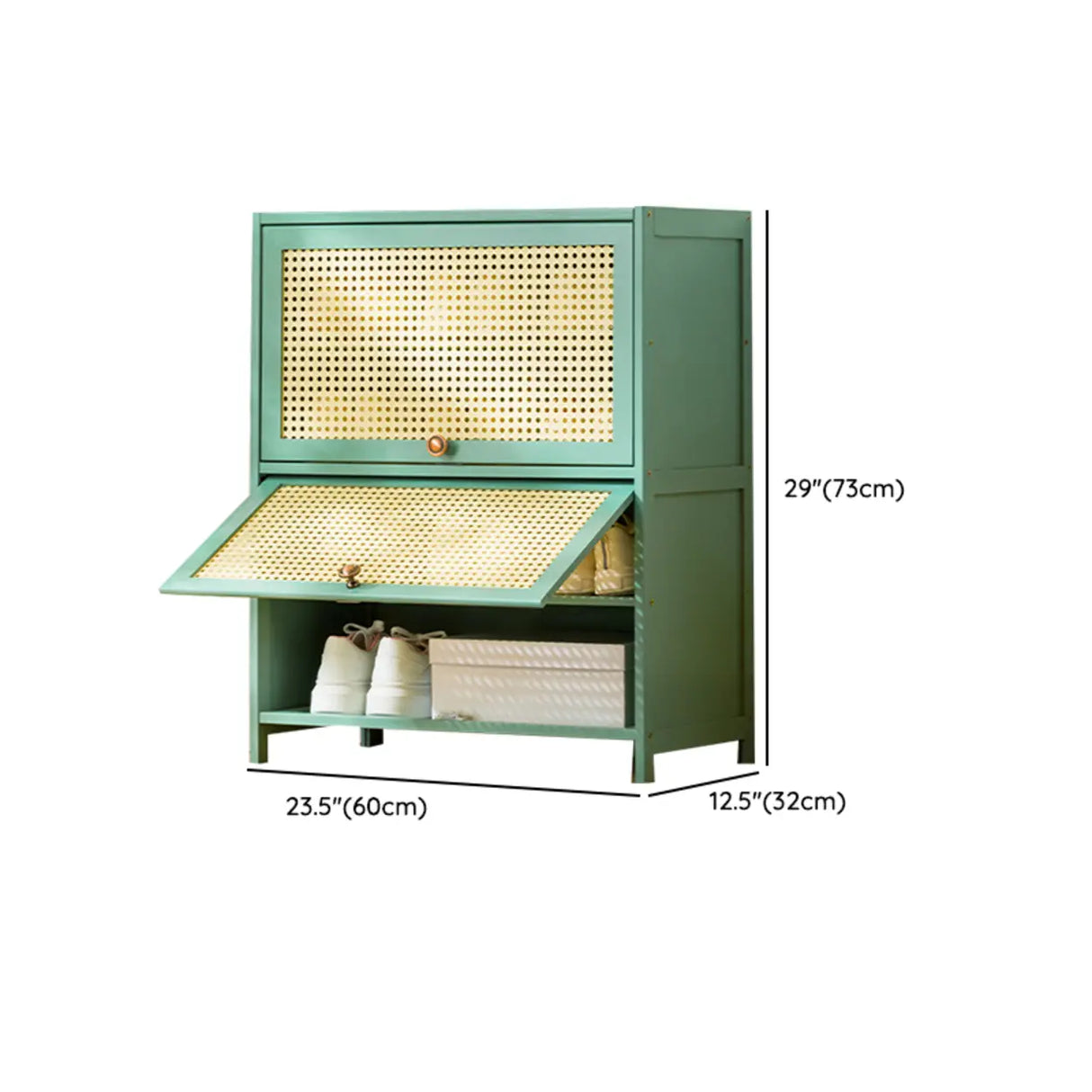 Bohemian Rattan Metal Entryway Green Drop Front Shoe Storage Image - 27