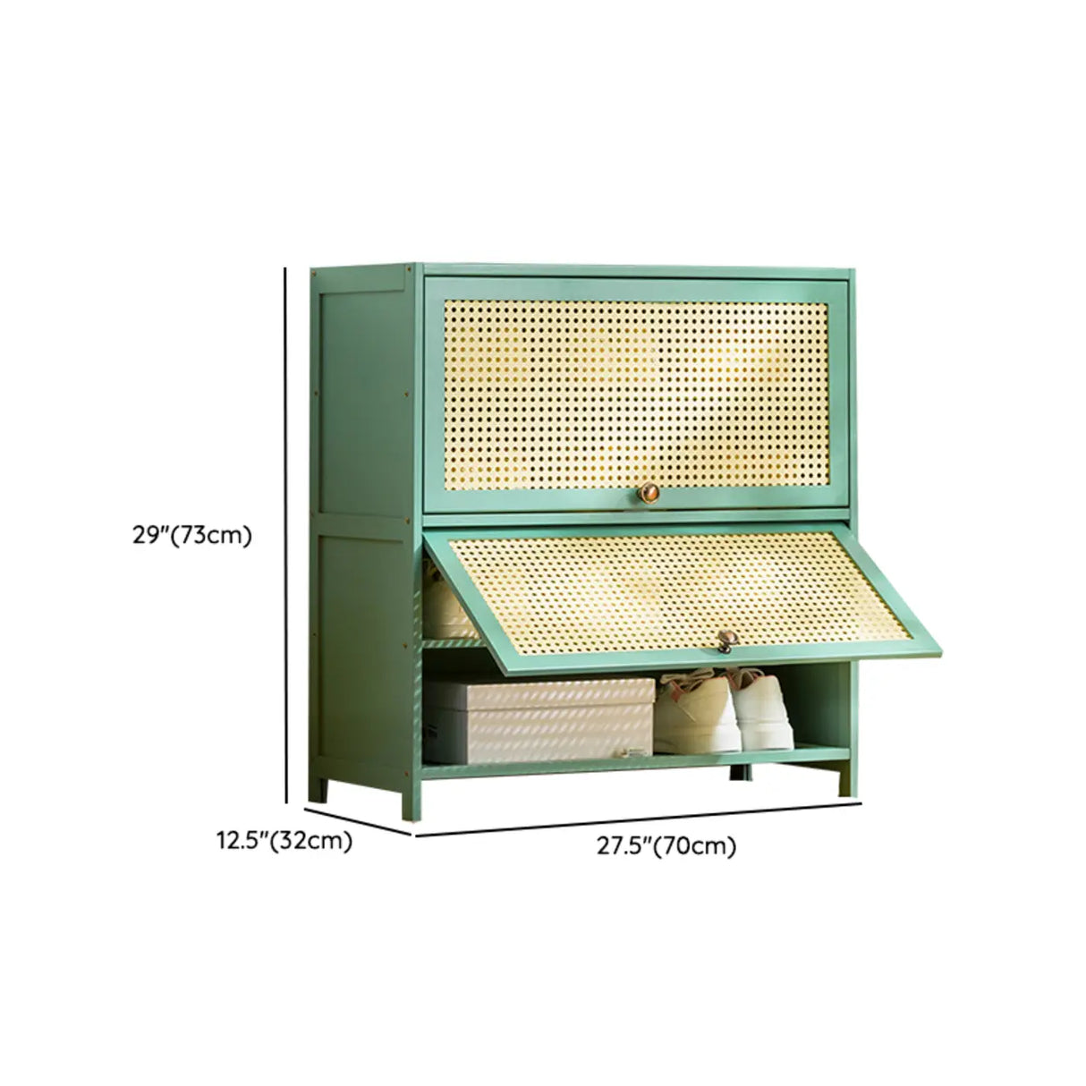 Bohemian Rattan Metal Entryway Green Drop Front Shoe Storage Image - 28