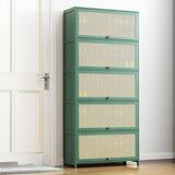 Bohemian Rattan Metal Entryway Green Drop Front Shoe Storage Image - 3