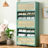 Bohemian Rattan Metal Entryway Green Drop Front Shoe Storage Image - 6