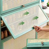 Bohemian Rattan Metal Entryway Green Drop Front Shoe Storage Image - 8
