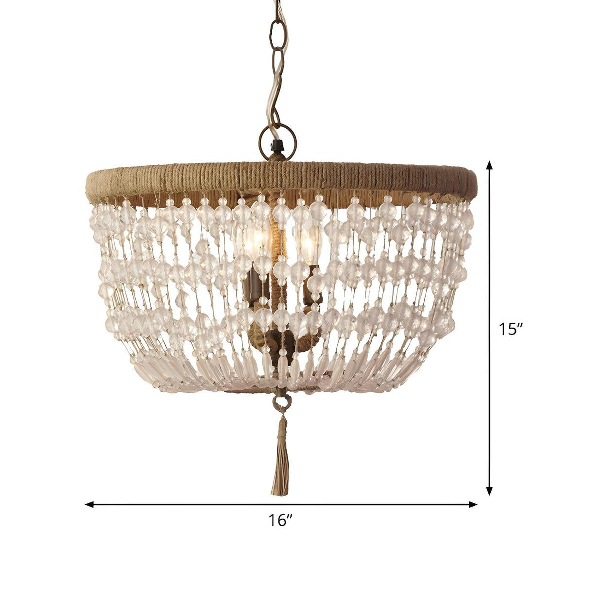 Bohemian Rustic Rope and Crystal Bead Dome Chandelier 