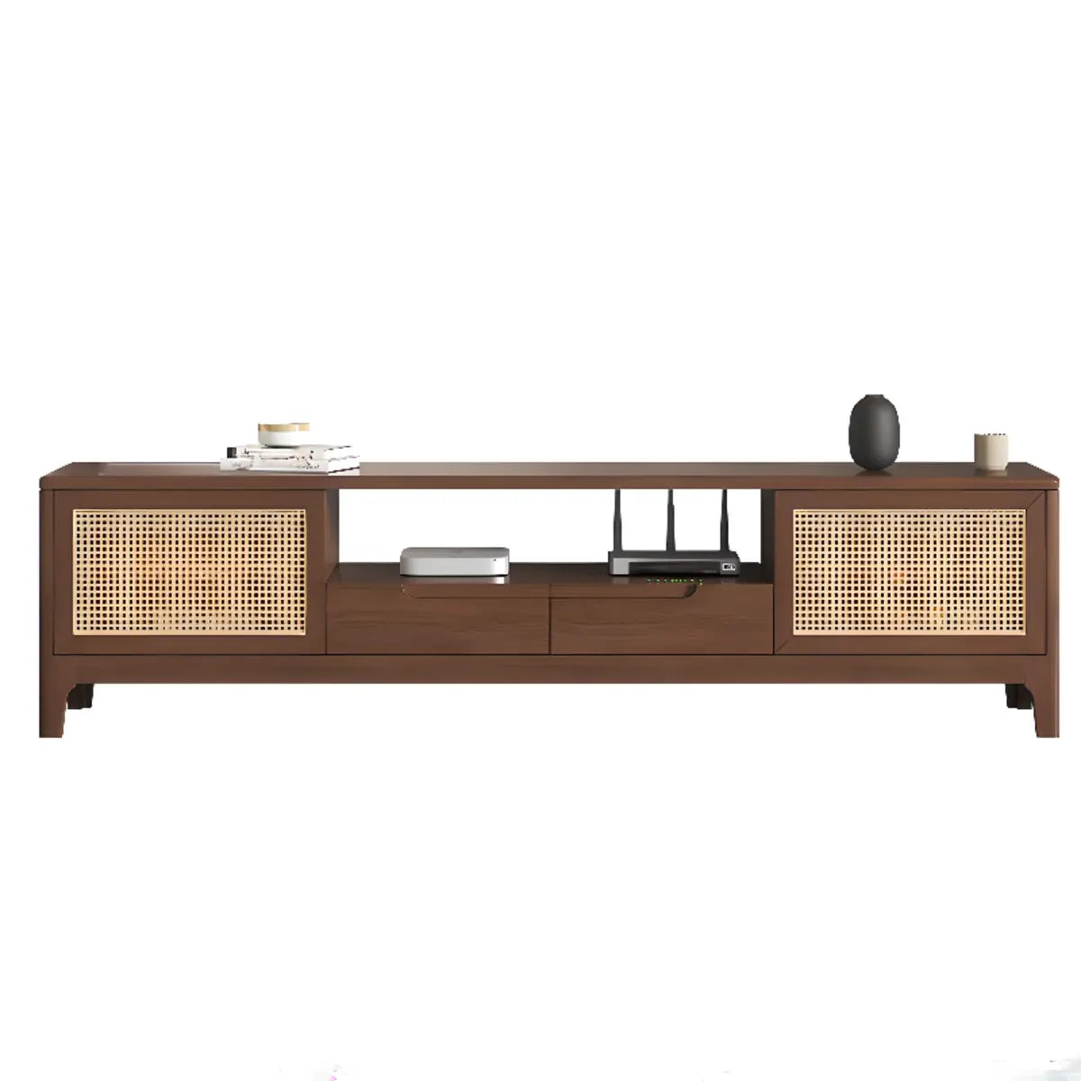 Bohemian Wood Rectangle Open Storage Cabinet TV Stand Image - 3