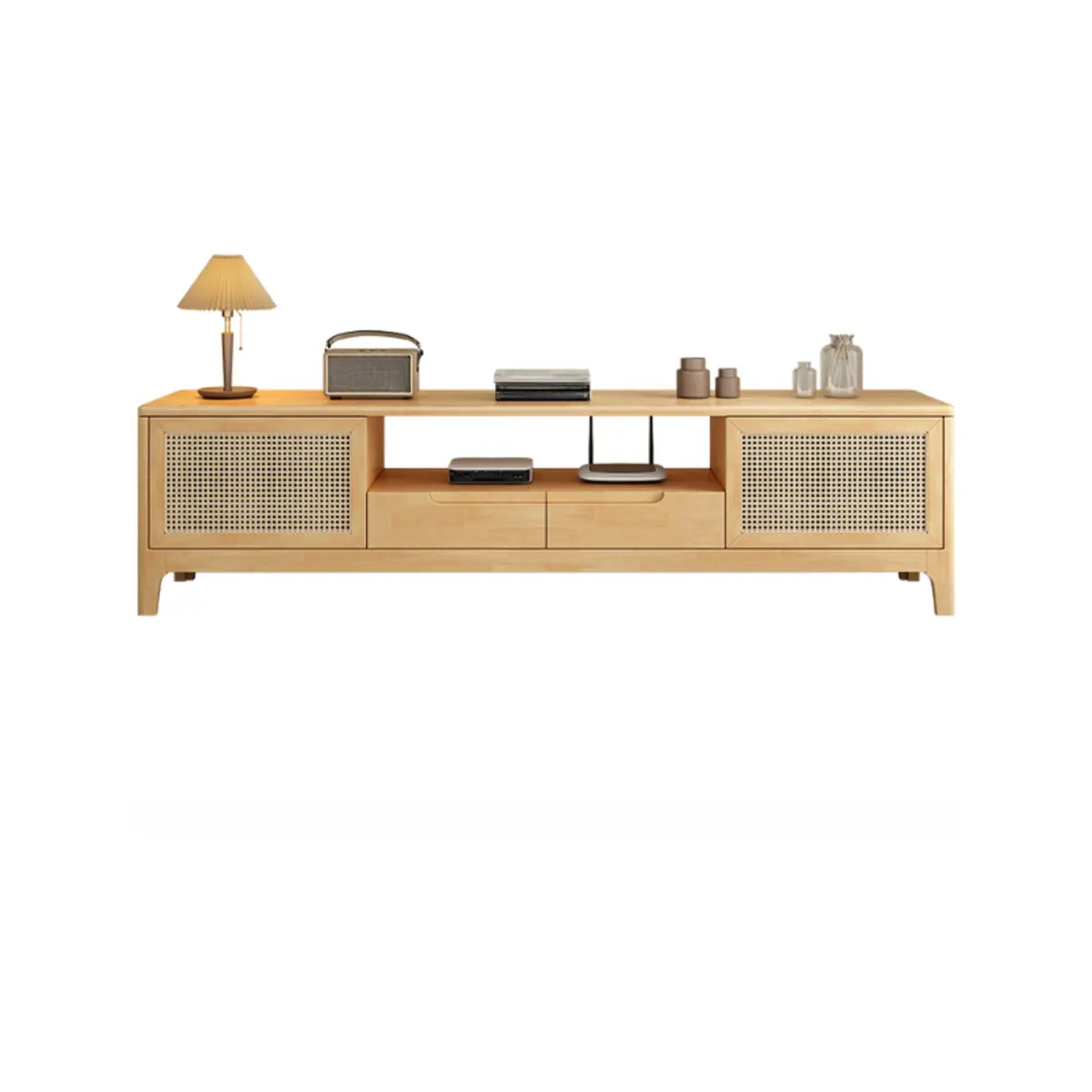 Bohemian Wood Rectangle Open Storage Cabinet TV Stand Image - 7