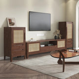 Bohemian Wood Rectangle Open Storage Cabinet TV Stand Image - 8