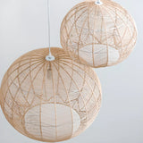 Bohemian Woven Rattan Geometric Dome Pendant Light Image - 11