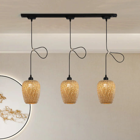 Boho 3-Light Cylinder Wood Island Ceiling Light Image - 1