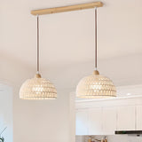 Boho Bowl Wood LED Kitchen Island Pendant Lights Image - 1