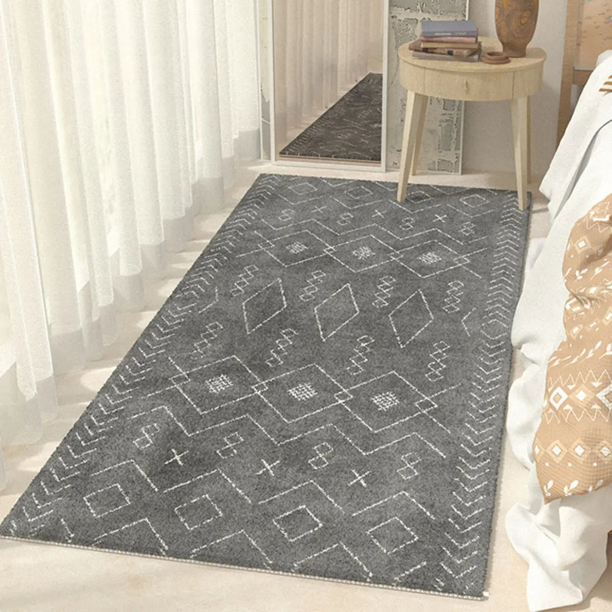 Boho Rectangular Cotton Gray Bedroom Area Rug Image - 3