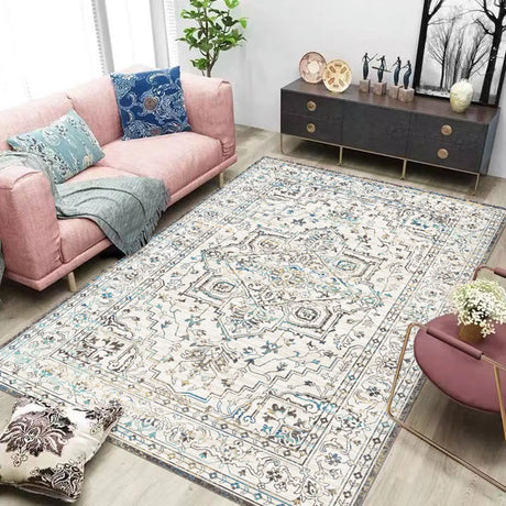 Boho Rectangular Polymer Geometric Aqua Area Rug Image - 1
