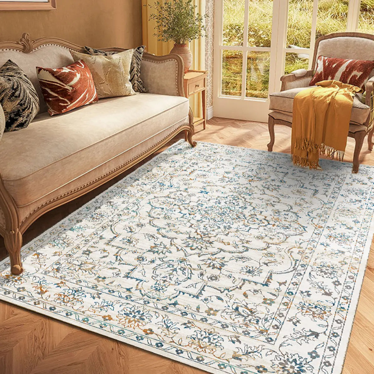 Boho Rectangular Polymer Geometric Aqua Area Rug Image - 3