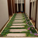 Botanical Rectangular Fabric Green Hallway Area Rug Image - 1