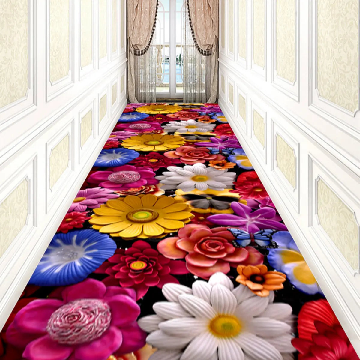 Botanical Rectangular Fabric Green Hallway Area Rug Image - 10