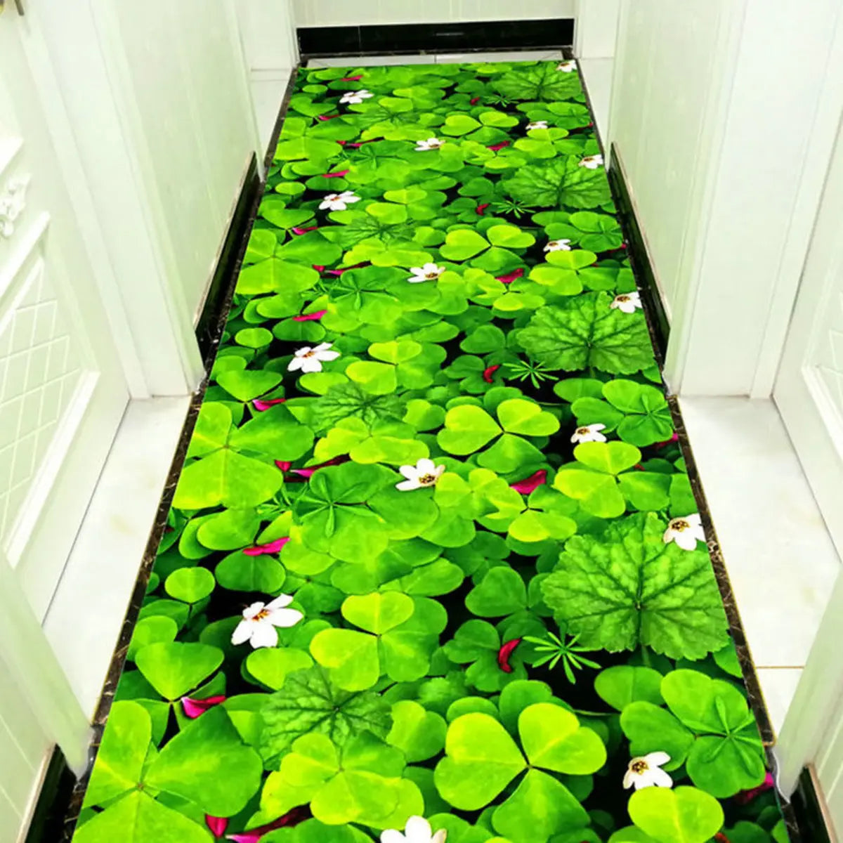 Botanical Rectangular Fabric Green Hallway Area Rug Image - 5
