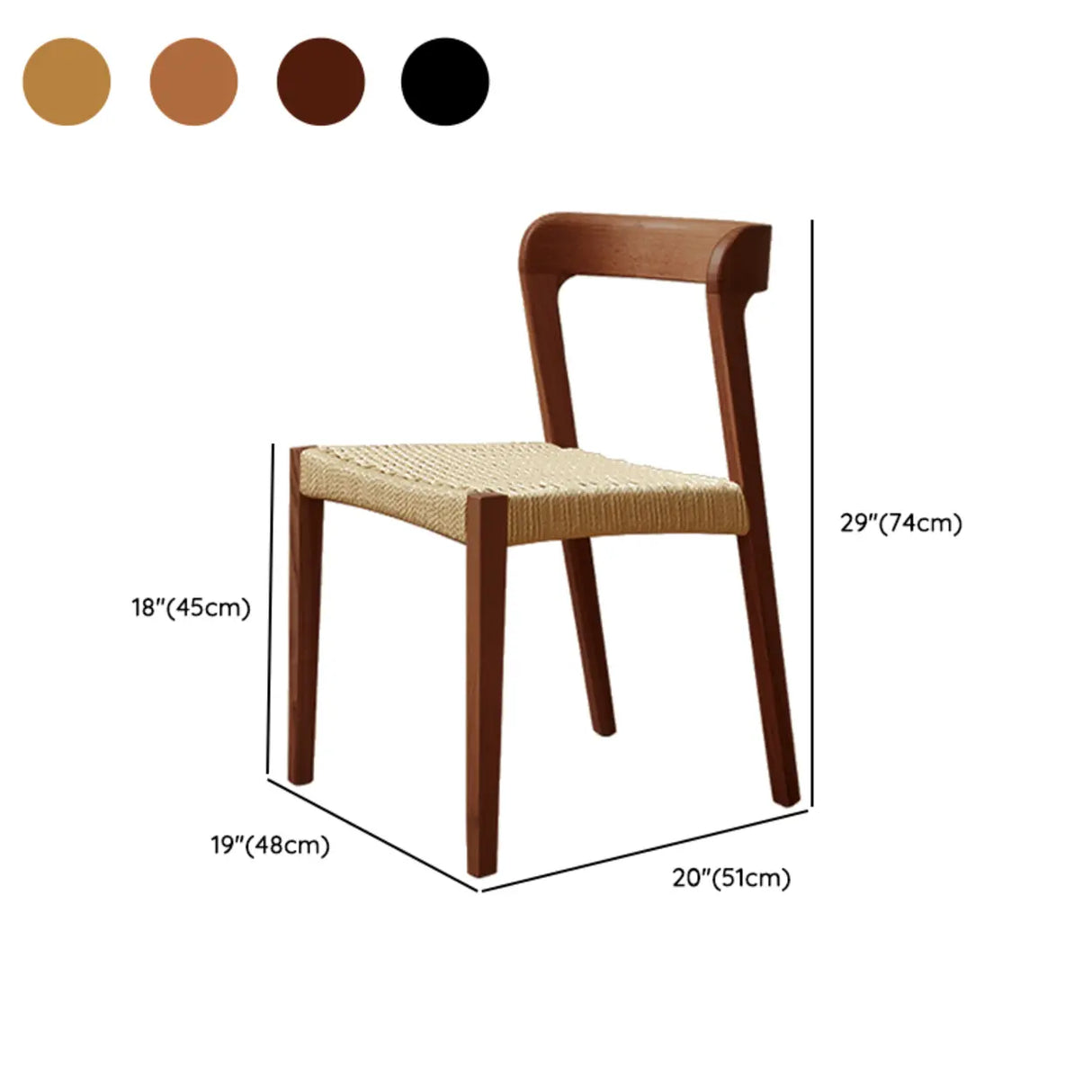 Braided Rope Seat Curved Open Back Wood Dining Chair 