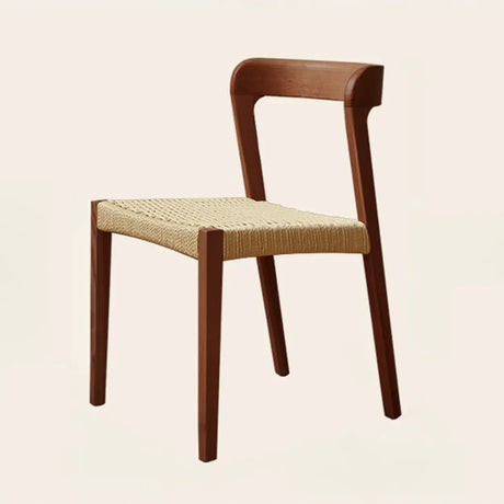 Braided Rope Seat Curved Open Back Wood Dining Chair Image - 2