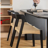 Braided Rope Seat Curved Open Back Wood Dining Chair Image - 4