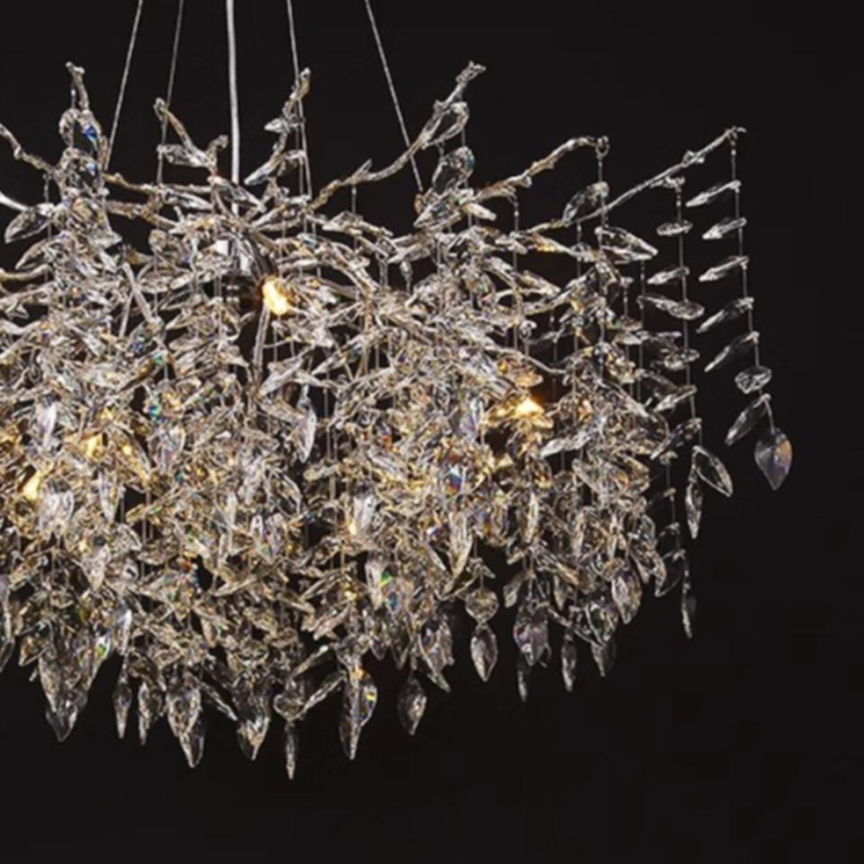 Branch Cascading Crystal Leaves Luxury Gold Chandelier Image - 10