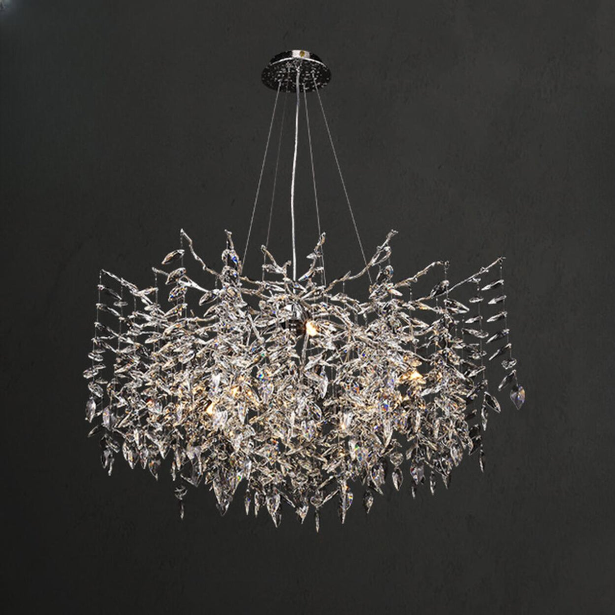 Branch Cascading Crystal Leaves Luxury Gold Chandelier Image - 5