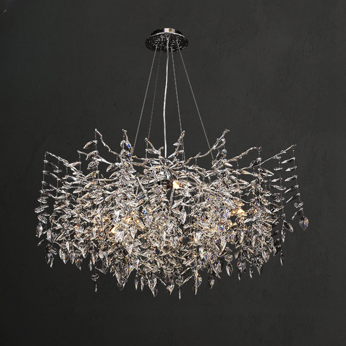 Branch Cascading Crystal Leaves Luxury Gold Chandelier Image - 6