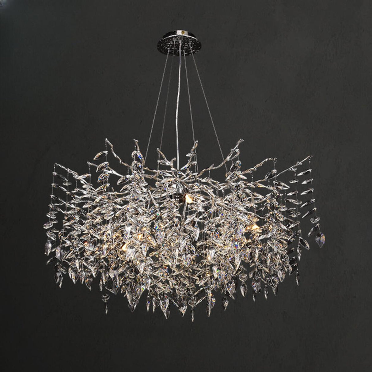 Branch Cascading Crystal Leaves Luxury Gold Chandelier Image - 7