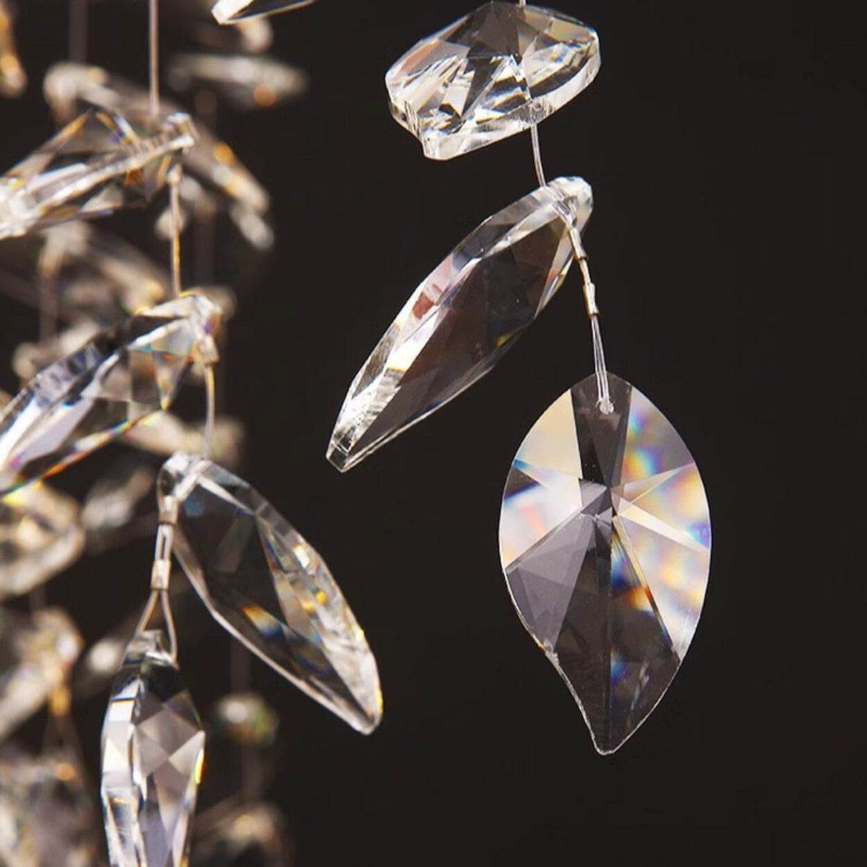 Branch Cascading Crystal Leaves Luxury Gold Chandelier Image - 9