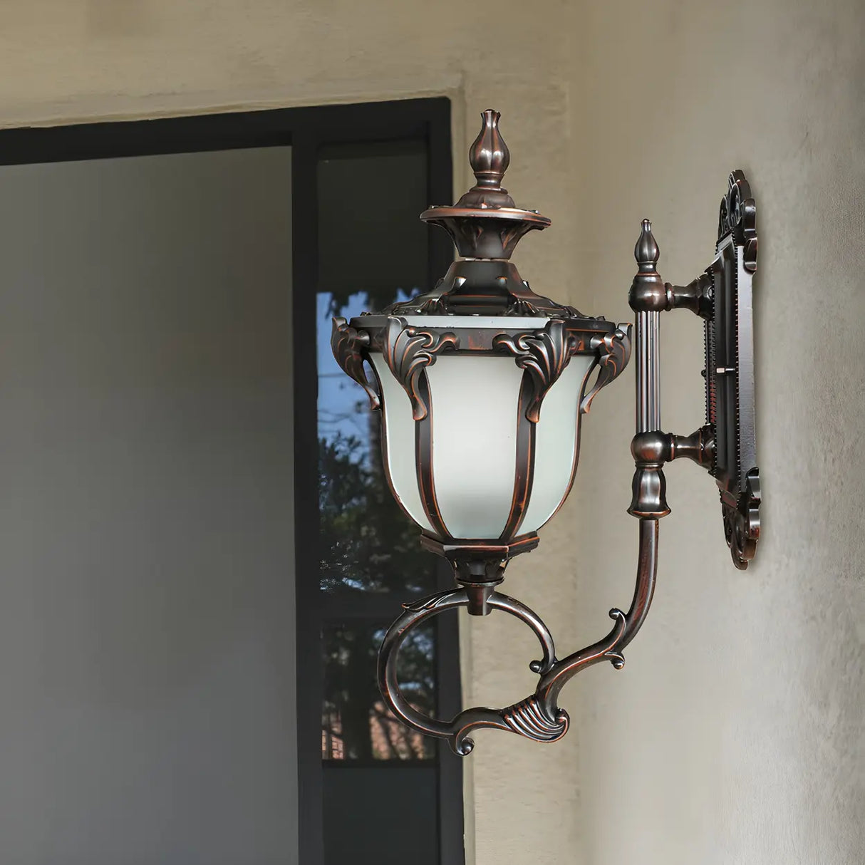 Brass Finish Rustic Trophies External Metal Wall Sconce Image - 4