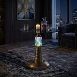 Brass Glass Round Side Table with LED Bluetooth Speaker Image - 1