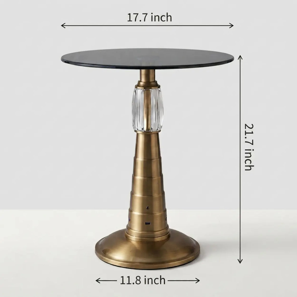 Brass Glass Round Side Table with LED Bluetooth Speaker 