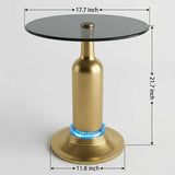 Brass Glass Round Side Table with LED Bluetooth Speaker Image - 11
