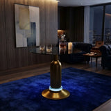 Brass Glass Round Side Table with LED Bluetooth Speaker Image - 3