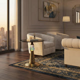 Brass Glass Round Side Table with LED Bluetooth Speaker Image - 8