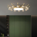 Brass Multi Ball Crystal Semi-Flush Mount Lamp 13-Lamp Image - 1