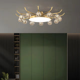 Brass Multi Ball Crystal Semi-Flush Mount Lamp 13-Lamp Image - 1