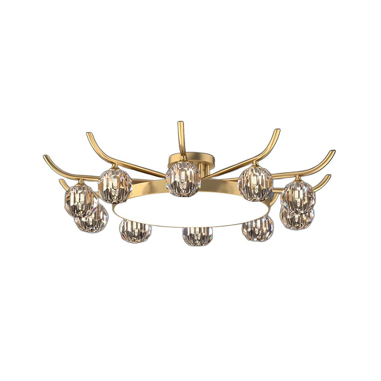 Brass Multi Ball Crystal Semi-Flush Mount Lamp 13-Lamp Image - 10