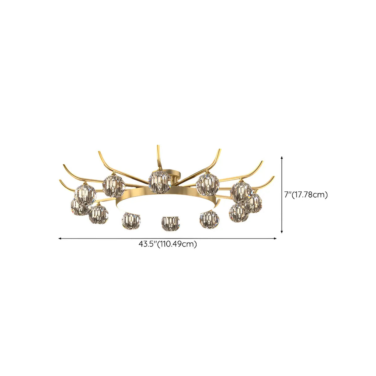 Brass Multi Ball Crystal Semi-Flush Mount Lamp 13-Lamp 