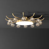 Brass Multi Ball Crystal Semi-Flush Mount Lamp 13-Lamp Image - 2