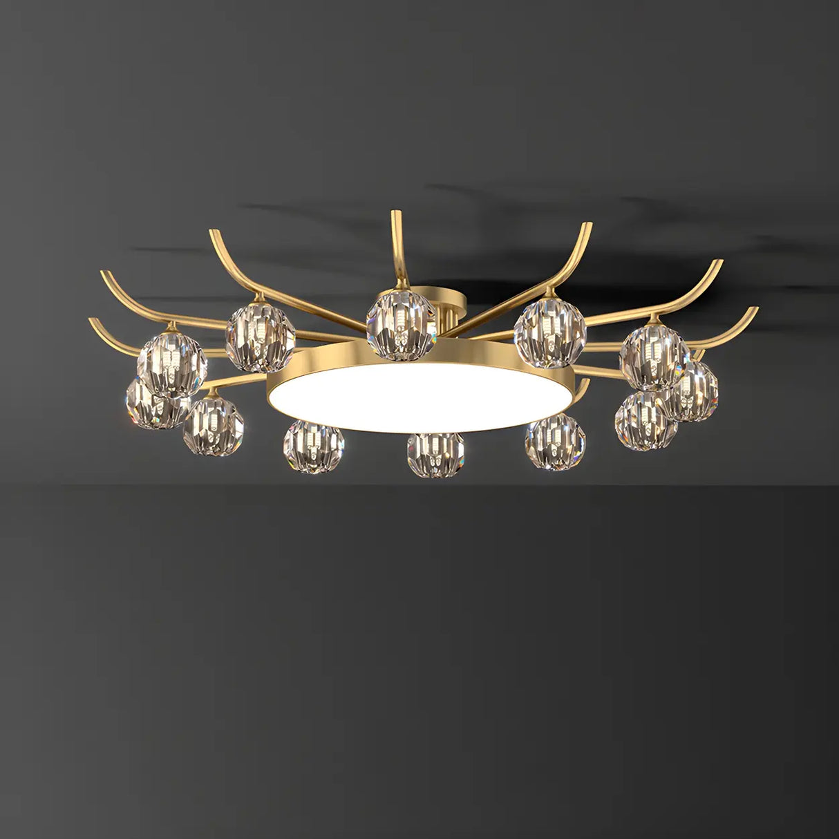 Brass Multi Ball Crystal Semi-Flush Mount Lamp 13-Lamp Image - 2