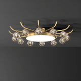 Brass Multi Ball Crystal Semi-Flush Mount Lamp 13-Lamp Image - 2
