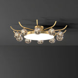 Brass Multi Ball Crystal Semi-Flush Mount Lamp 13-Lamp Image - 3