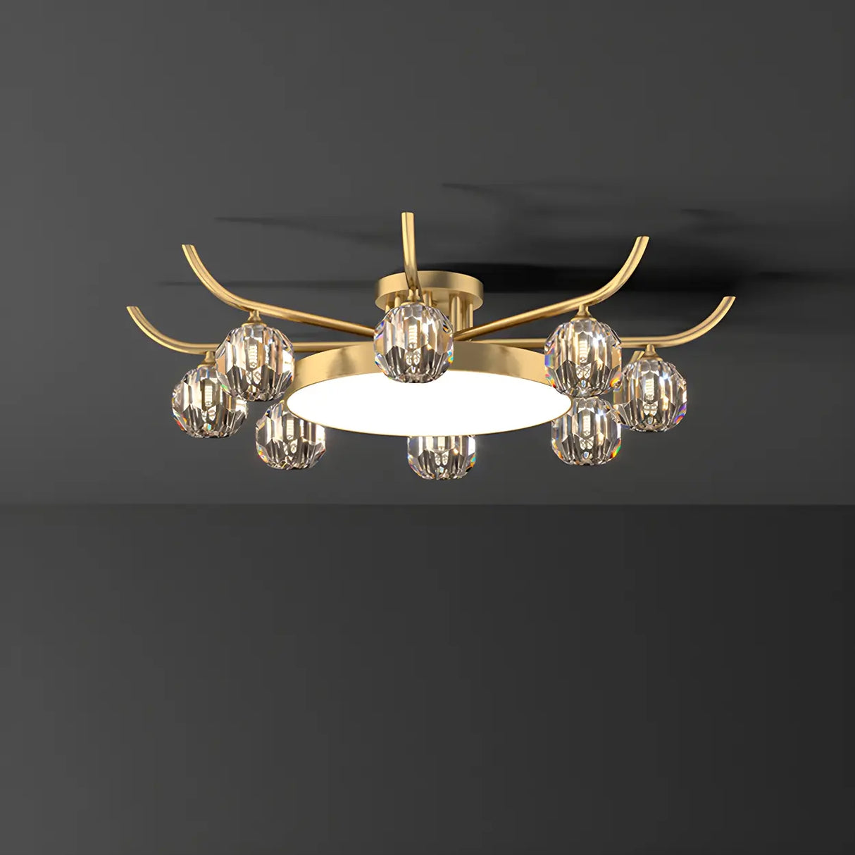 Brass Multi Ball Crystal Semi-Flush Mount Lamp 13-Lamp Image - 5