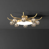 Brass Multi Ball Crystal Semi-Flush Mount Lamp 13-Lamp Image - 5