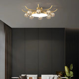 Brass Multi Ball Crystal Semi-Flush Mount Lamp 13-Lamp Image - 6