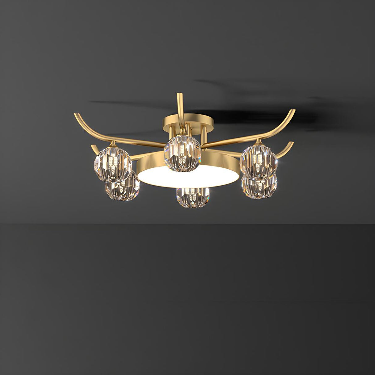 Brass Multi Ball Crystal Semi-Flush Mount Lamp 13-Lamp Image - 7