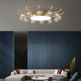 Brass Multi Ball Crystal Semi-Flush Mount Lamp 13-Lamp Image - 8